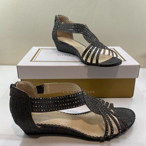 Charter Club, Ginifur Wedge Sandals, Size 9M, Pewter